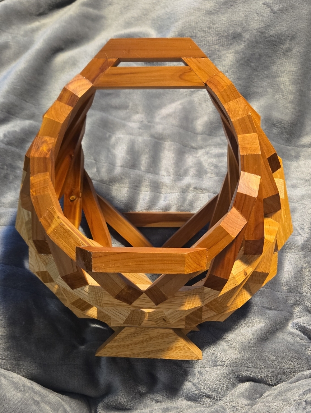 Mid-Century Modern (MCM)Wooden Basket-Handcrafted Geometric Fruit Bowl/Planter